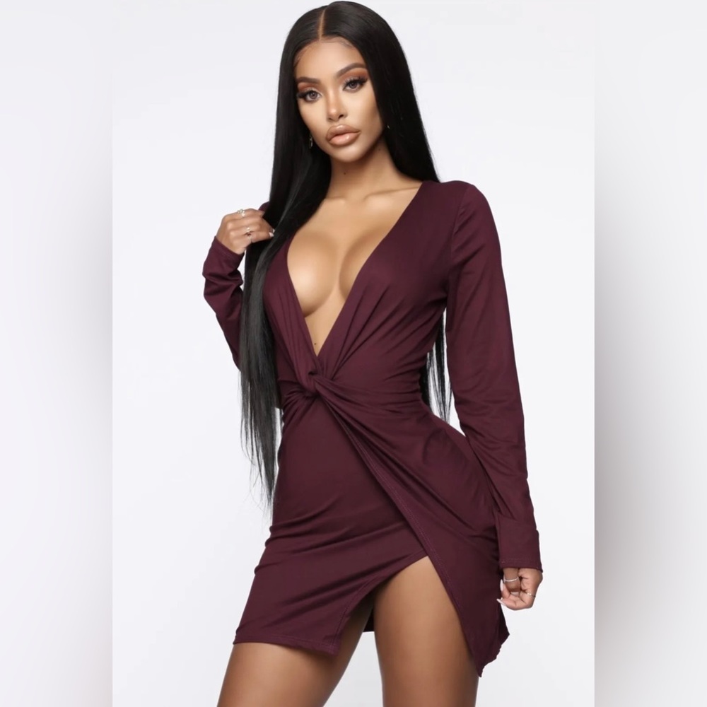 Fashion Nova Sugar Frenzy  Women’s Eggplant Long Sleeve Dress Size M NWT